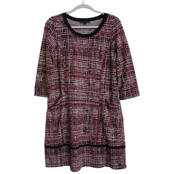 Chris McLaughlin Tweed Look Midi Dress With Pockets Black Maroon - Picture 10 of 10